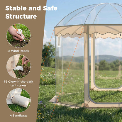 Tangkula Pop Up Bubble Tent, 10x10 Ft Oversize Weatherproof Clear Outdoor Dome Tent for 8-10 People with 2 Roll-Up Doors, Stakes, Wind Ropes, Sandbags, Carrying Bag for Winter Cold Protection