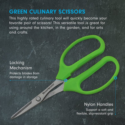 Messermeister 6-Inch Culinary Scissors, Green - All-Purpose Kitchen Scissors - 2Cr13 Stainless Steel & Nylon Slip-Resistant Handles