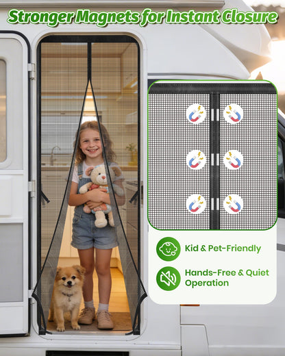 Gociean Magnetic RV Screen Door Curtain for Camper, Curtain Size 33'' x 75'', Travel Trailer, Fifth Wheel and Motorhome, Tear-Resistant Mesh Bug Screen, Self Closing Mosquito Net, Pet Friendly