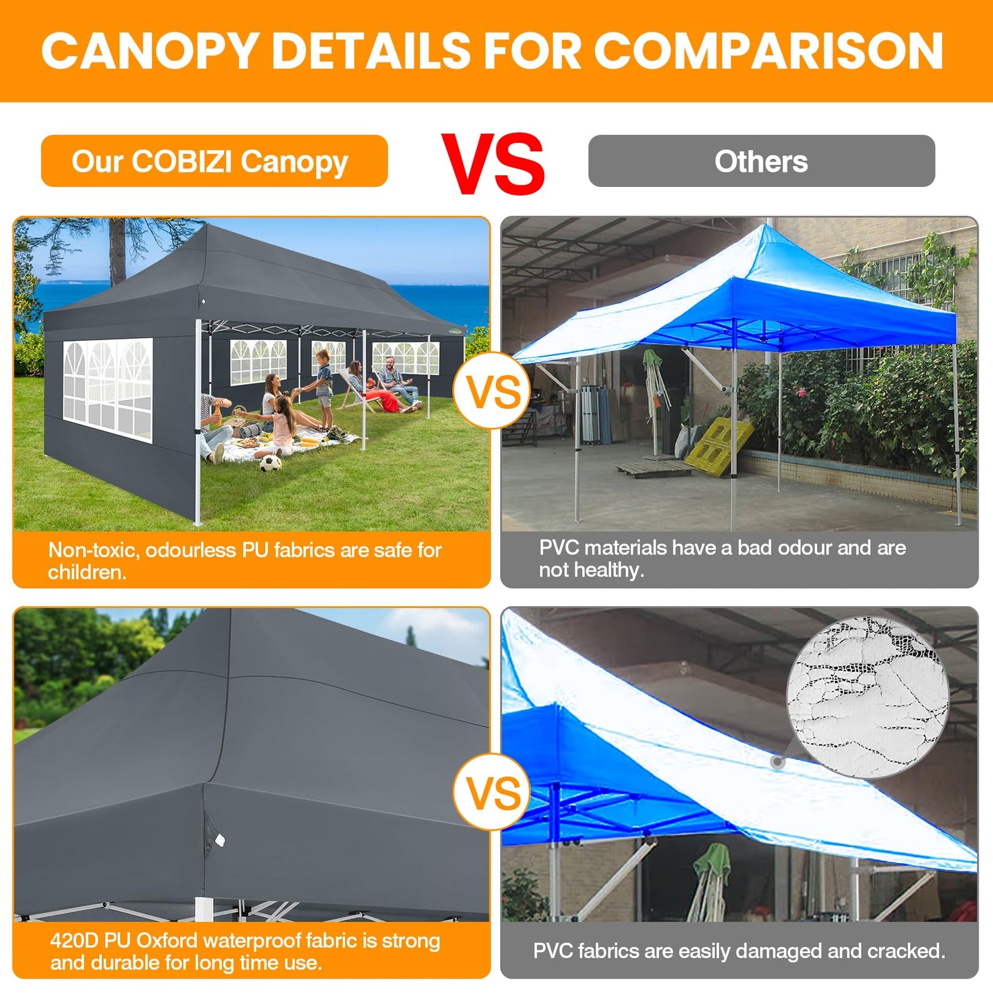 COBIZI 10x30 Pop up Canopy with Roller Bag & 8 Removable Sidewalls, Canopy Tent for Parties, Wedding, and Commercials, Waterproof and Instant Shelter UV50+ Outdoor Gazebo with 4 Sandbags(Gray)