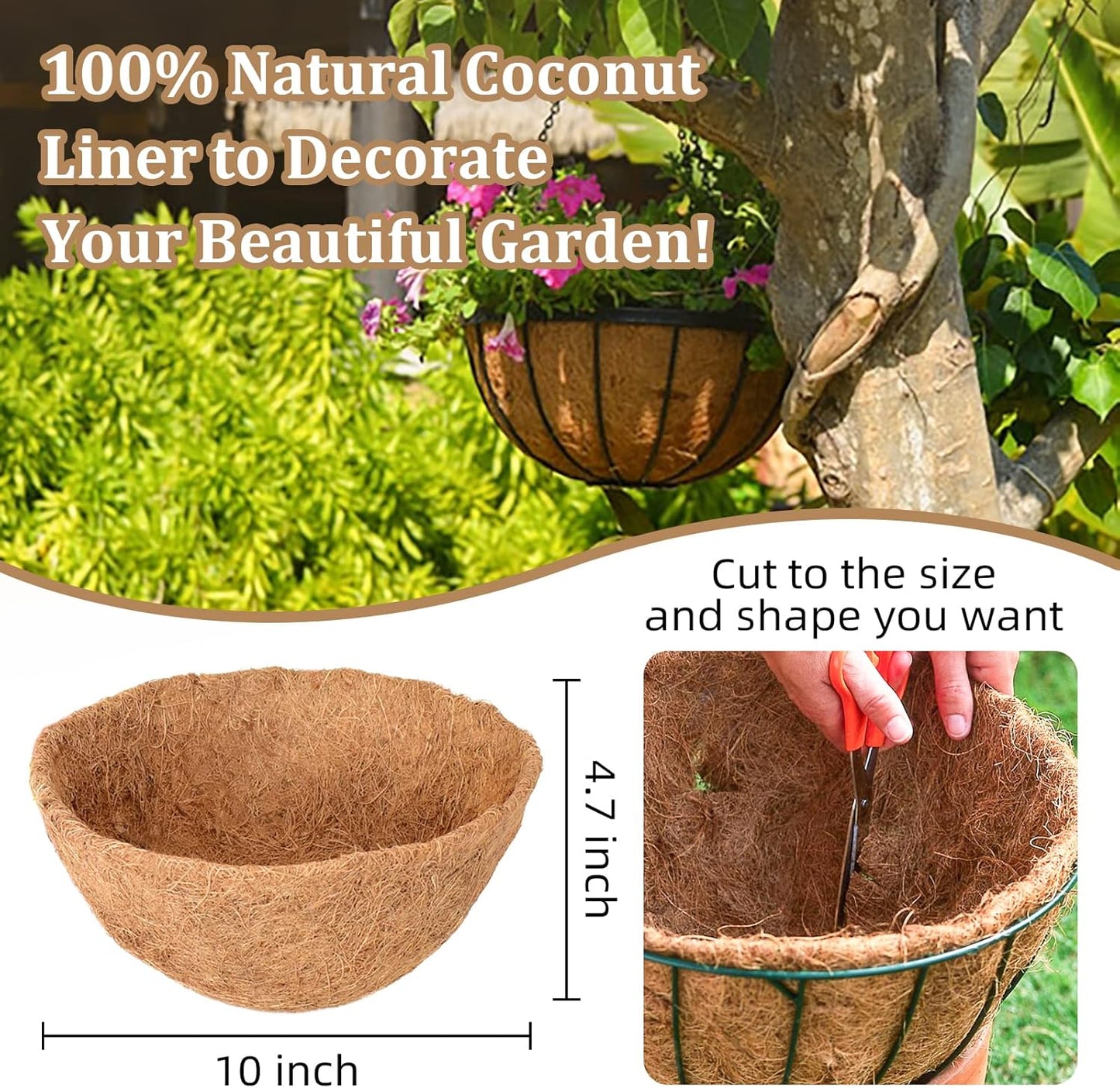 Legigo 10-Inch Coco Liner Replacement - 100% Natural Coconut Fiber for Hanging Baskets | 4 Pack