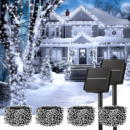 Minetom Solar String Lights, 160FT 400 LED, 8 Modes, Waterproof, Outdoor Christmas Lights, White, 4 Pack