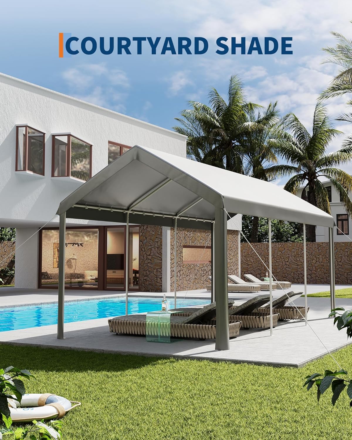 10x20 Heavy Duty Carport Galvanized Steel Outdoor Car Canopy with UV Resistant and Water Resistant PE Cover Portable Garage for SUV Truck Boat and Outdoor Equipment, Gray
