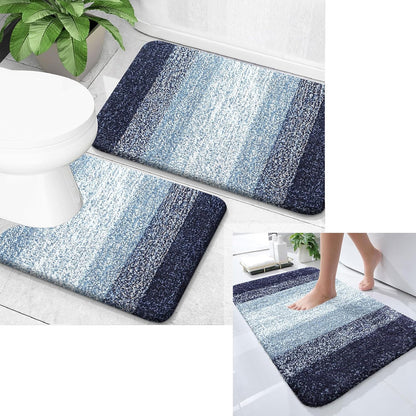 OLANLY Ombre Bath Rug Set - Soft and Absorbent 2-Piece Bathroom Rugs in Airy Blue | 24x16 & 24x20 Inches