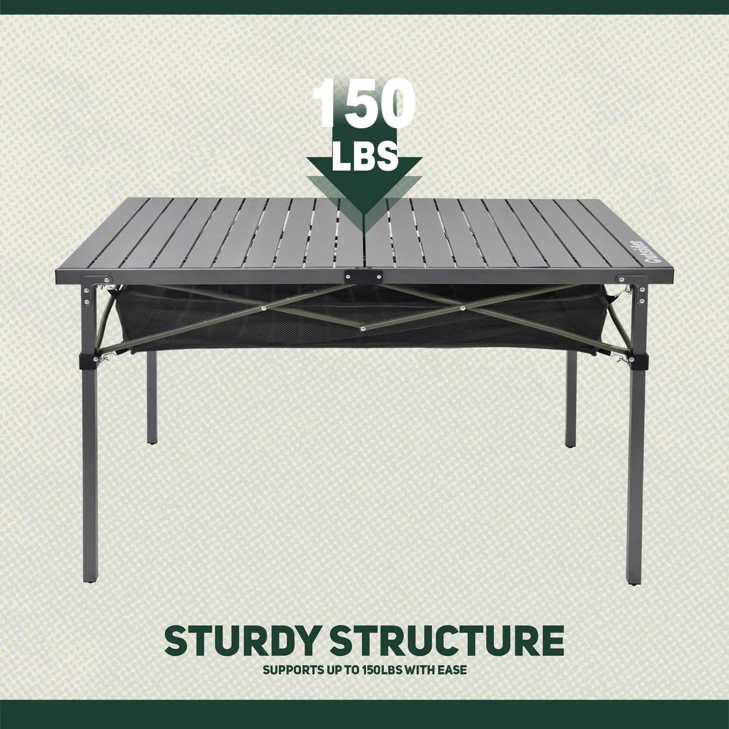 OUTSIDER Folding Camping Table, Portable Roll-up Outdoor Lightweight Aluminum Camp Table for Picnic BBQ Backyards Beach, Large Storage Mesh Pocket and Carrying Bag Included (Gray+Storage)