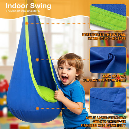 SMkidsport Heavy Duty Sensory Swing Frame for Kids - Indoor Outdoor Metal Stand with Cotton Pod Swing - 200LBS Capacity Blue Therapy Swing for Autism, ADHD, Special Needs - Easy Install ﻿