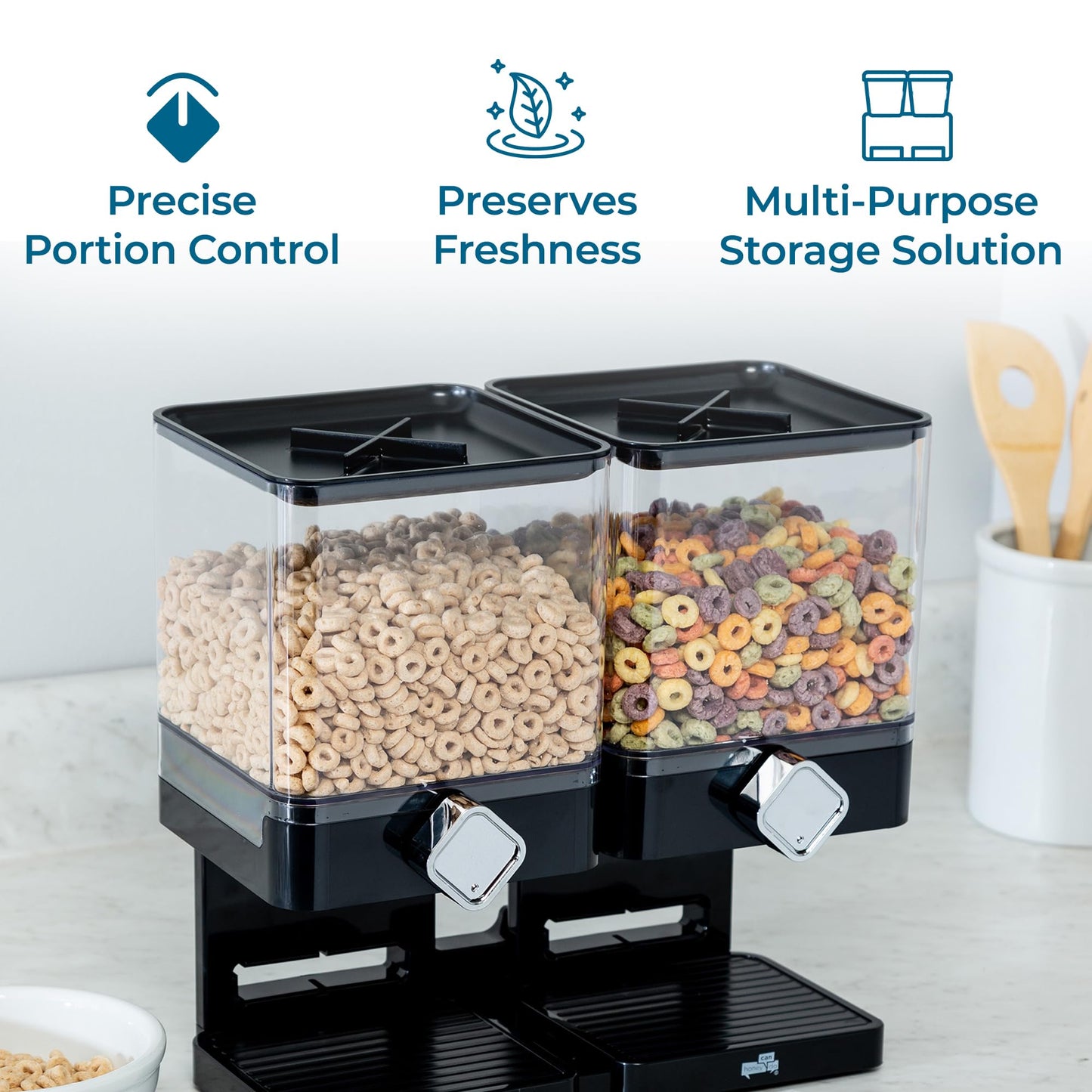 Honey-Can-Do Zevro Compact Dry Food Dispenser, Dual Control, Black/Chrome (Pack of 4)