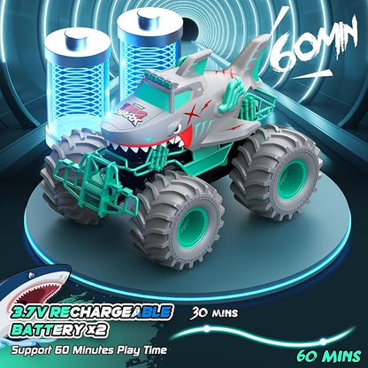 Waterproof Shark Remote Control Car 1:16 Amphibious RC Cars 4WD All Terrain Off Road Monster Trucks Toys RC Truck Toys for Kids 3-5 6-8 8-12 Year Old Boy Birthday Gift Gray