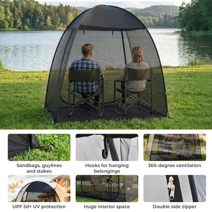 Alvantor® Pop Up Screen House Tent 6x6 FT, Snap-fit Black Mesh Screen Gazebo with Peaked Roof, Portable Screen Room Canopy Shelter with Sunshade & Sandbags for Camping, Backyard, Picnic