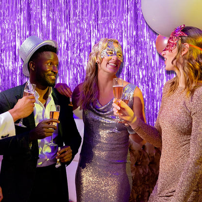 Skiennix Foil Curtain Backdrop - Purple Metallic Tinsel Fringe for Parties | 2 Pack