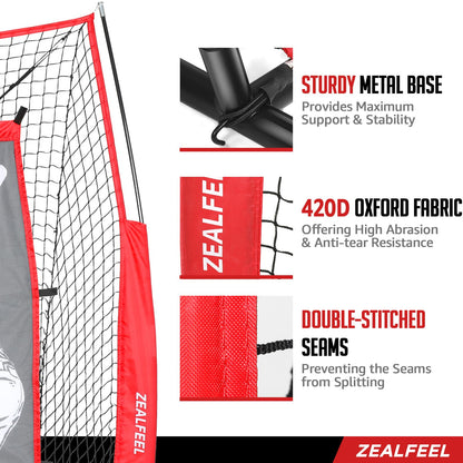 Baseball Softball Net, 7x7 ft Pitching & Batting Net with Dummy Batter, Large Ball Collection System, 2 Strike Zones, Batting Tee, Carry Bag for Batting Pitching Hitting, Great for All Levels
