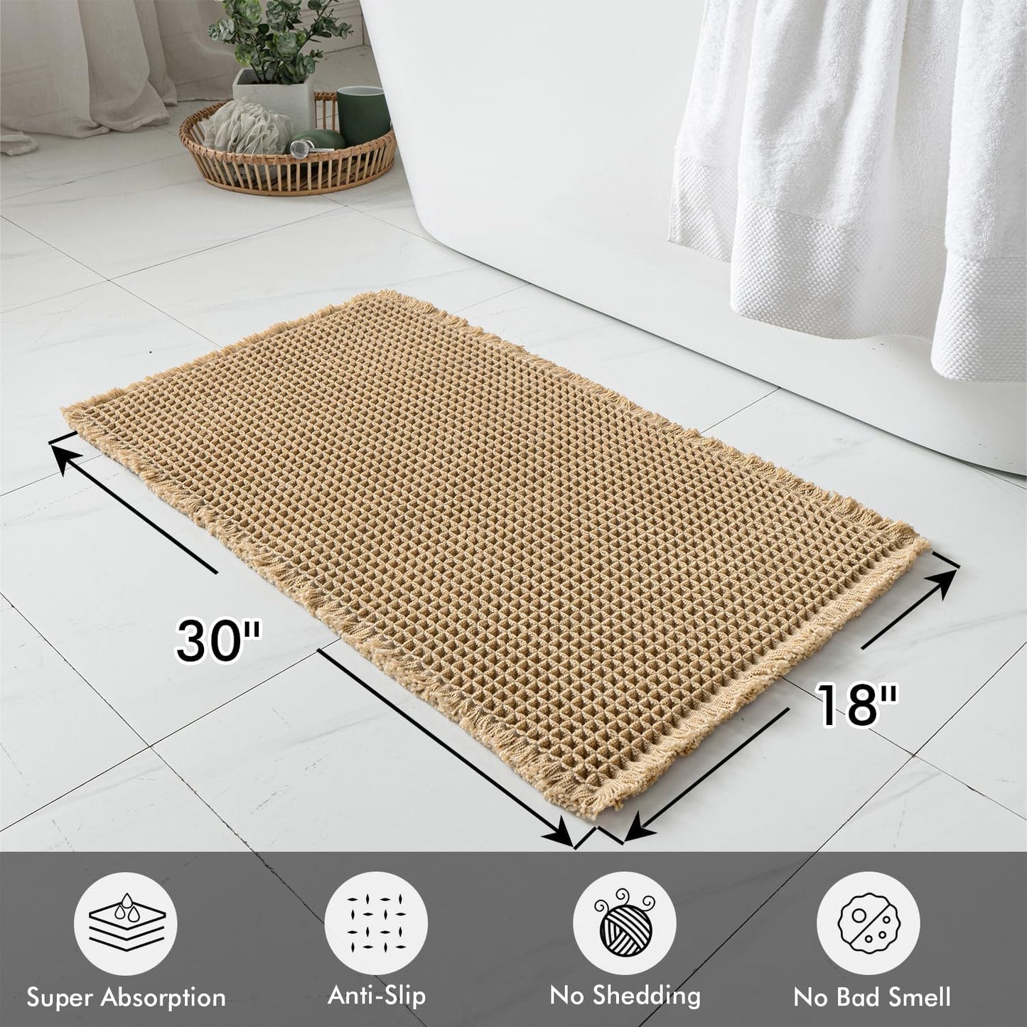 MIULEE Waffle Bathroom Rugs Set of 2 - Non-Slip, Super Absorbent, Ultra Soft Mats | Brown, 18x30 Inch
