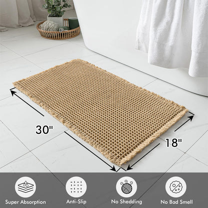 MIULEE Waffle Bathroom Rugs Set of 2 - Non-Slip, Super Absorbent, Ultra Soft Mats | Brown, 18x30 Inch
