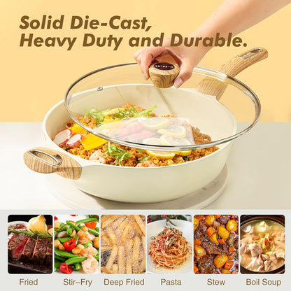 SENSARTE 12-Inch Ceramic Nonstick Frying Pan - Healthy, PFOA-Free Skillet with Lid & Helper Handle