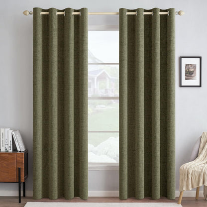 MIULEE Blackout Curtains - 100% Thermal Insulated Linen Texture | Light Olive Green, 52x84 Inch (2 Panels)