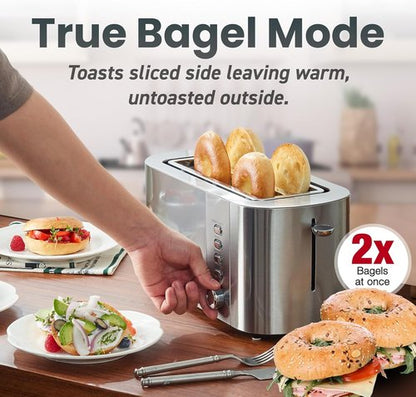 Elite Gourmet ECT4123X 4-Slice Toaster - Extra Wide Slots, 6 Shade Settings, Stainless Steel Finish