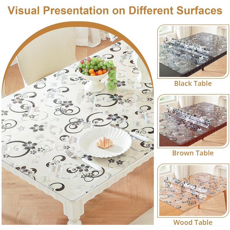LovePads Floral Clear Table Cover Protector - 42 x 90 Inch Thick Plastic Table Cloth, Waterproof PVC Desk Mat for Dining Room Table, Wood Furniture Topper, Anti-Scratch Desk Pad for Kids Writing,