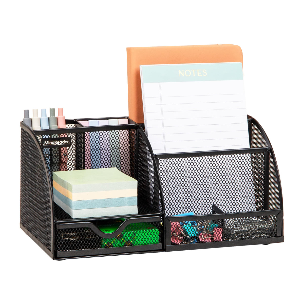 Mind Reader 7-Compartment Desktop Organizer, File & Accessory Storage, Metal Mesh Office Organizer for Desk, Workspace, Mail, Black