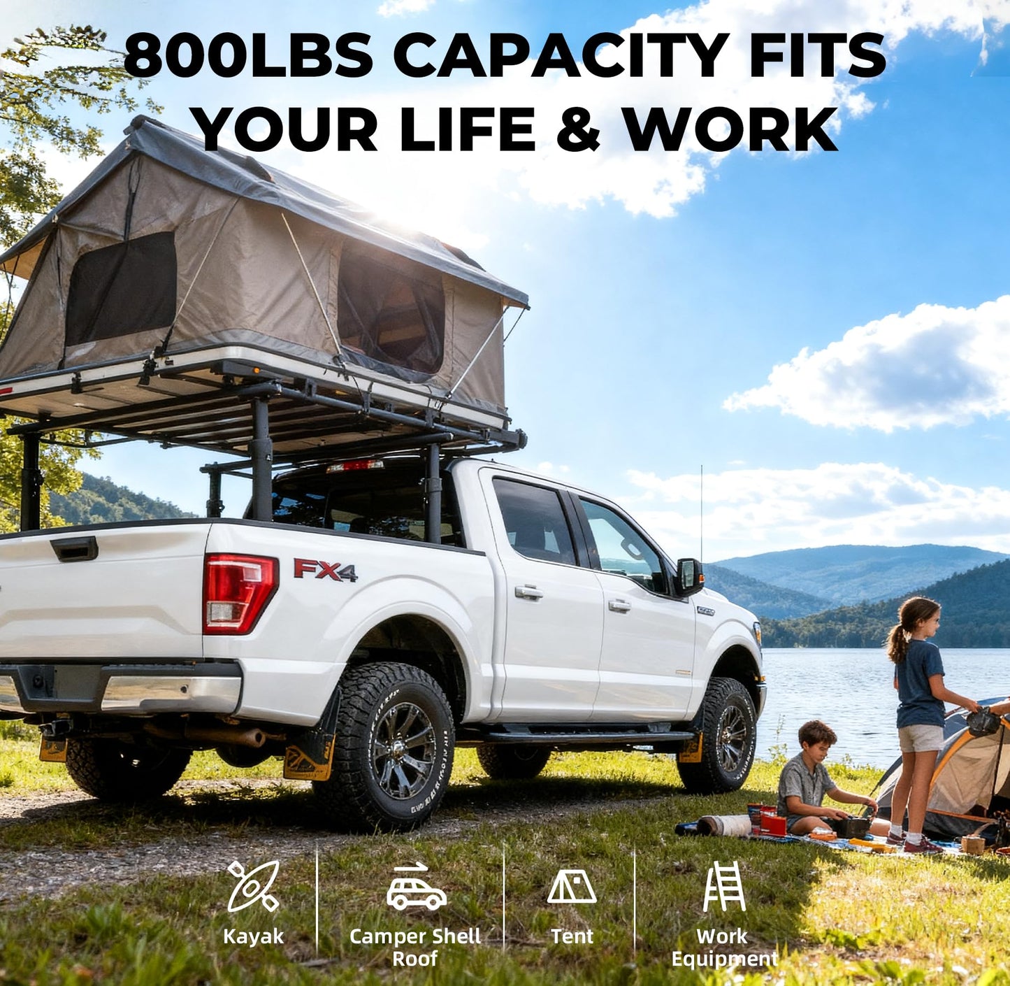 TRUMGETA Ladder Rack for Truck, 800 LBS Capacity Truck Bed Rack, 19"-25" Height-Adjustable Aluminum Truck Ladder Racks, Fit for Medium-Size Pickup Toyota Tacoma Jeep Gladiator with Bed Rail