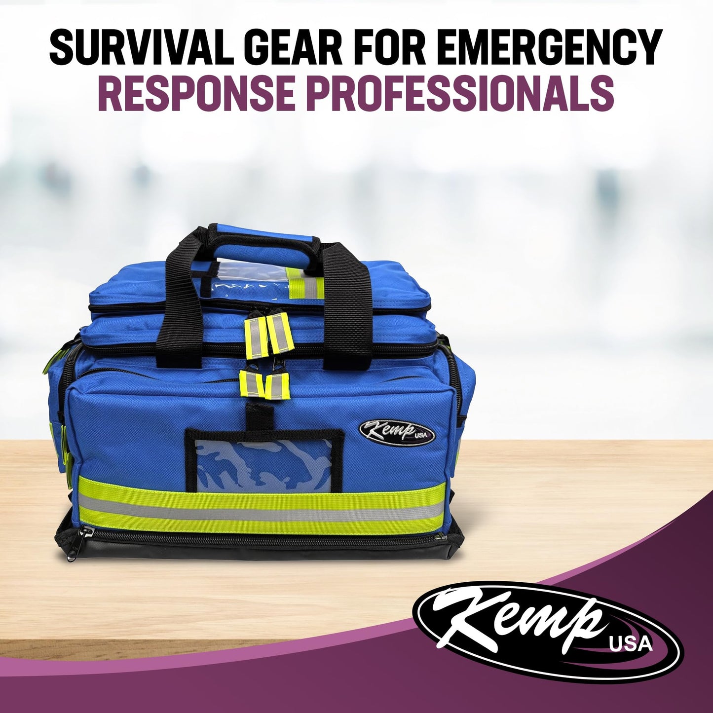 Kemp USA Large Trauma EMS Bag Royal Blue Emergency Medical Equipment Storage for EMT First Responders 600D Nylon Multi Compartment First Aid and Preparedness Gear Carrier