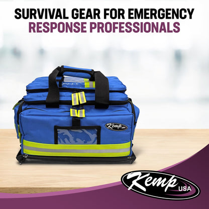 Kemp USA Large Trauma EMS Bag Royal Blue Emergency Medical Equipment Storage for EMT First Responders 600D Nylon Multi Compartment First Aid and Preparedness Gear Carrier