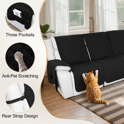 HDCAXKJ 100% Waterproof Reclining Sectional Couch Covers L Shape Recliner Sofa Cover Washable Quilted Soft Pet Dog Corner Recliner Slipcovers with Pockets (XL5 Seat and 1 Middle Console, Black)