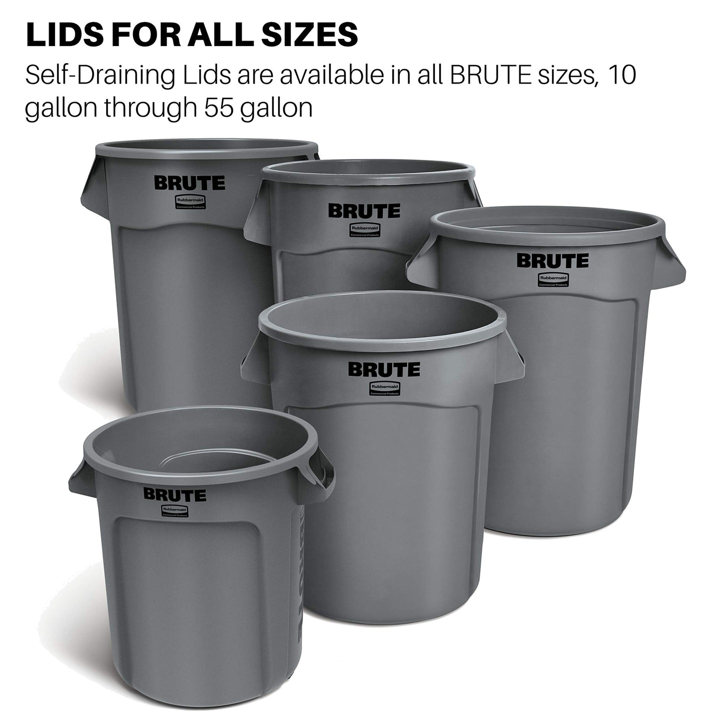Rubbermaid Commercial Products BRUTE Trash Can Dome Lid, 55-Gallon, Black, Compatible with the Rubbermaid Heavy Duty 55-Gallon Garbage Bins, Pack of 3
