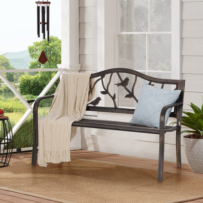Sophia & William Outdoor Bench, Porch Bench, Garden Bench, Wrought Iron Bench with Backrest and Armrests, Bronze