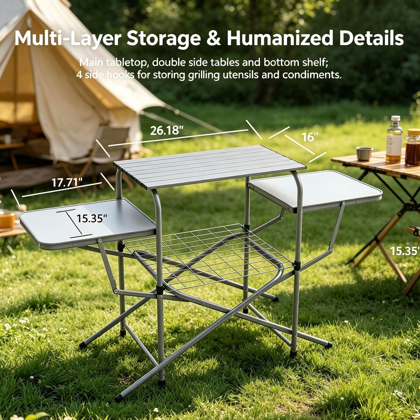 ASMOKE Foldable Grilling Table – Premium & Lightweight Aluminum Cooking Table for Camping, Outdoor BBQ Party and RV Touring - 88lbs Capacity, Comes with Carrying Bag