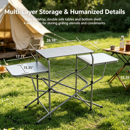 ASMOKE Foldable Grilling Table – Premium & Lightweight Aluminum Cooking Table for Camping, Outdoor BBQ Party and RV Touring - 88lbs Capacity, Comes with Carrying Bag