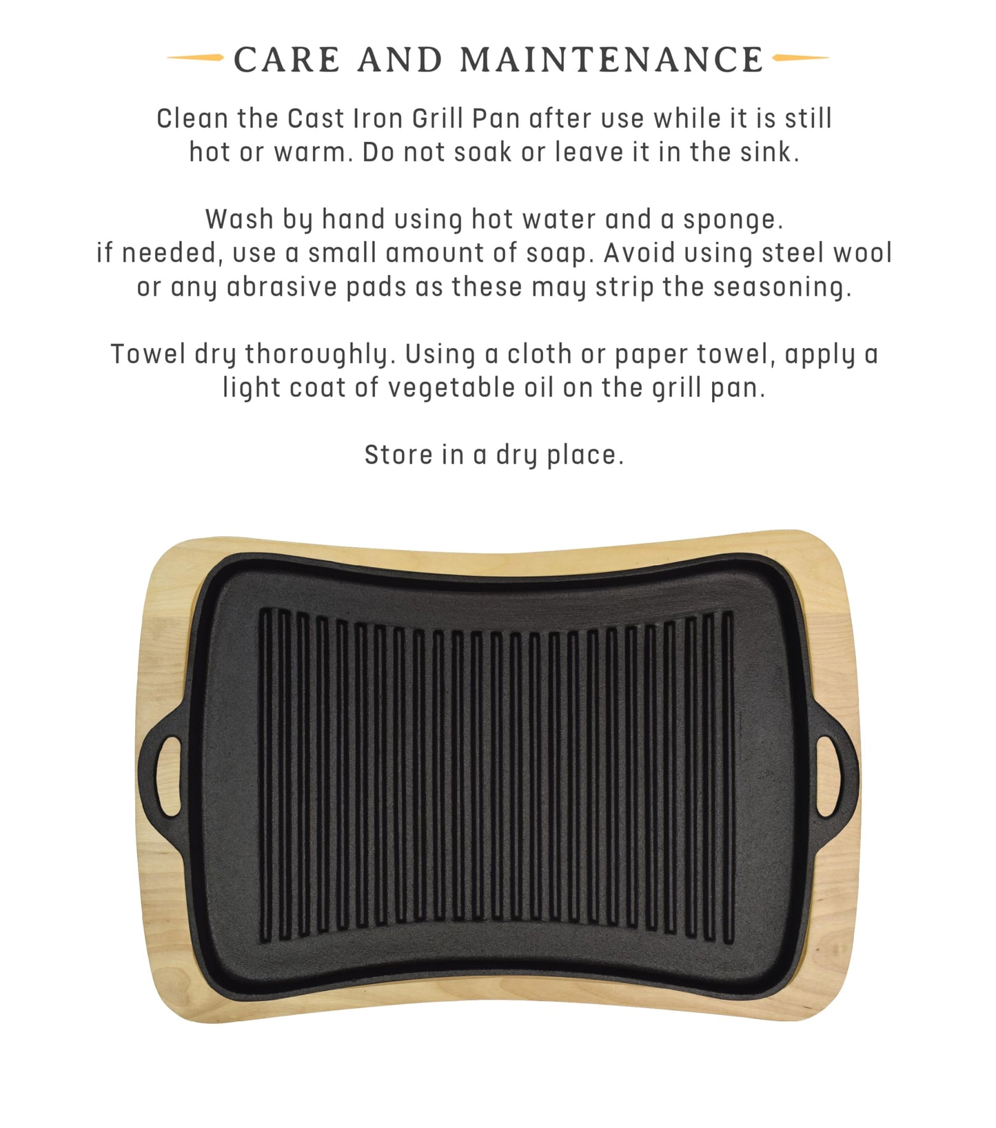 Jim Beam Cast Iron Fajita Pan with Wooden Trivet, Pre-Seasoned Ideal for Barbecuing and Camping, Large, Black,JB0206 (Pack of 3)