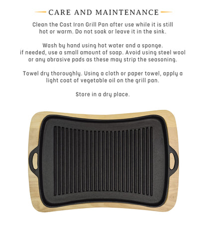 Jim Beam Cast Iron Fajita Pan with Wooden Trivet, Pre-Seasoned Ideal for Barbecuing and Camping, Large, Black,JB0206 (Pack of 3)