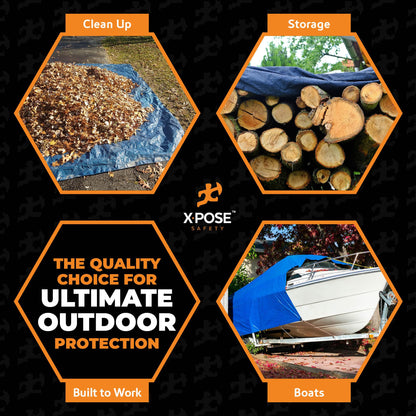 Xpose Safety 30’ x 50’ Heavy Blue/Brown Tarp - Waterproof - 7 Mil Weatherproof Camping Tarp for Tent, Rain, Wind & Sun - Plastic Tarpaulin Cover Outdoor for Roof, Trailer, RV, Car, Boat