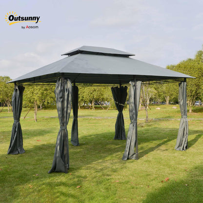Outsunny 10' x 13' Patio Gazebo, Outdoor Gazebo Canopy Shelter with Curtains, Vented Roof, Steel Frame for Garden, Lawn, Backyard and Deck, Sage Gray