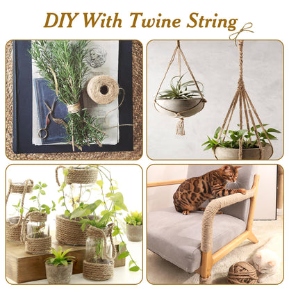 6mm*164 Feet Natural Jute Twine String DIY Home Decor,6mm Thick 12-Strand Jute Twine for Crafting Gift Wrapping Packing Gardening Crochet Knitting Macrame Decor,Brown Rope for Refurbish Cat Tree