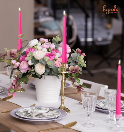 Hyoola 12 Pack Tall Taper Candles - 14 Inch Hot Pink - Fuchsia Dripless, Unscented Dinner Candle - Paraffin Wax with Cotton Wicks - 12 Hour Burn Time