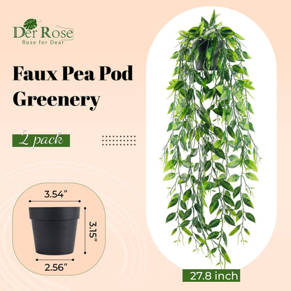 Der Rose 2 Pack Fake Hanging Plants Small Artificial Plants Faux Pea Pod Plants Indoor for Aesthetic Living Room Office Shelf Decor