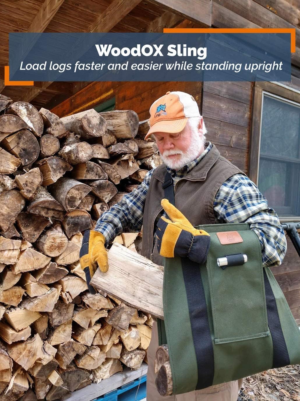 LogOX WoodOX Sling - The Most Ergonomic Firewood, Kindling, and Log Carrier. Helps Correct Posture and Balance | Camping Essential for Firewood Harvesting, Designed in Vermont (Patented, USA Made)