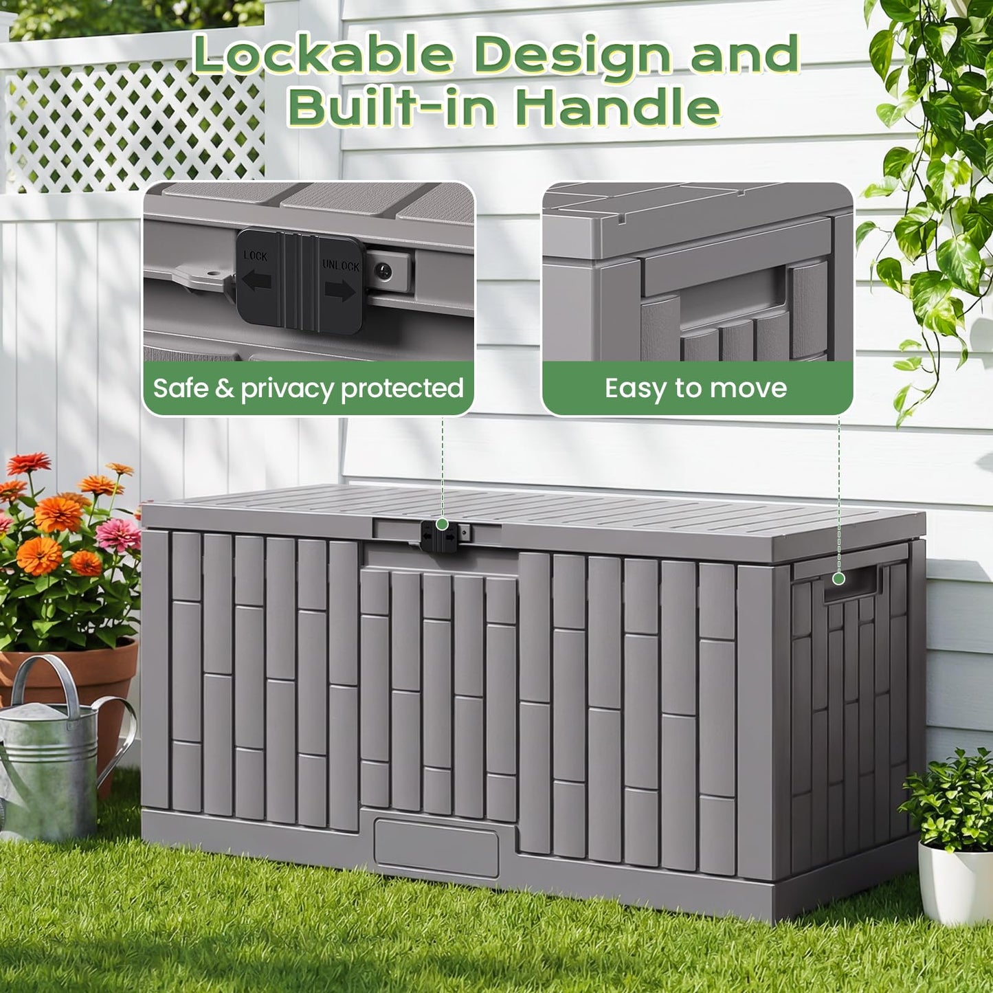 Jocoevol Deck Box 120 Gal, UV Resistant & Waterproof Outdoor Storage Box with Lock, Easy Assemble Storage Bins Container for Pool Patio Garden