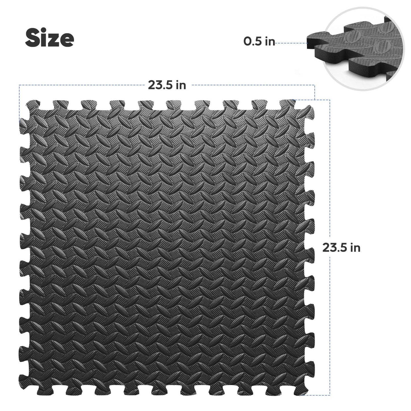 32 Pack Home Gym Mat, Puzzle Exercise Mat, EVA Interlocking Foam Floor Tiles for Home Workout Equipment and Kids' Play Areas - Black, 24 in x 24 in x ½ in - 32 Tiles (Black, 32 Pack, 128 SQ FT)
