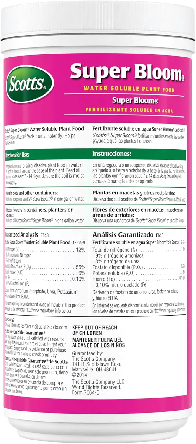 Scotts Super Bloom Plant Food - Water Soluble Fertilizer for Outdoor Flowers & Fruiting Plants | 2 lb, NPK 12-55-6