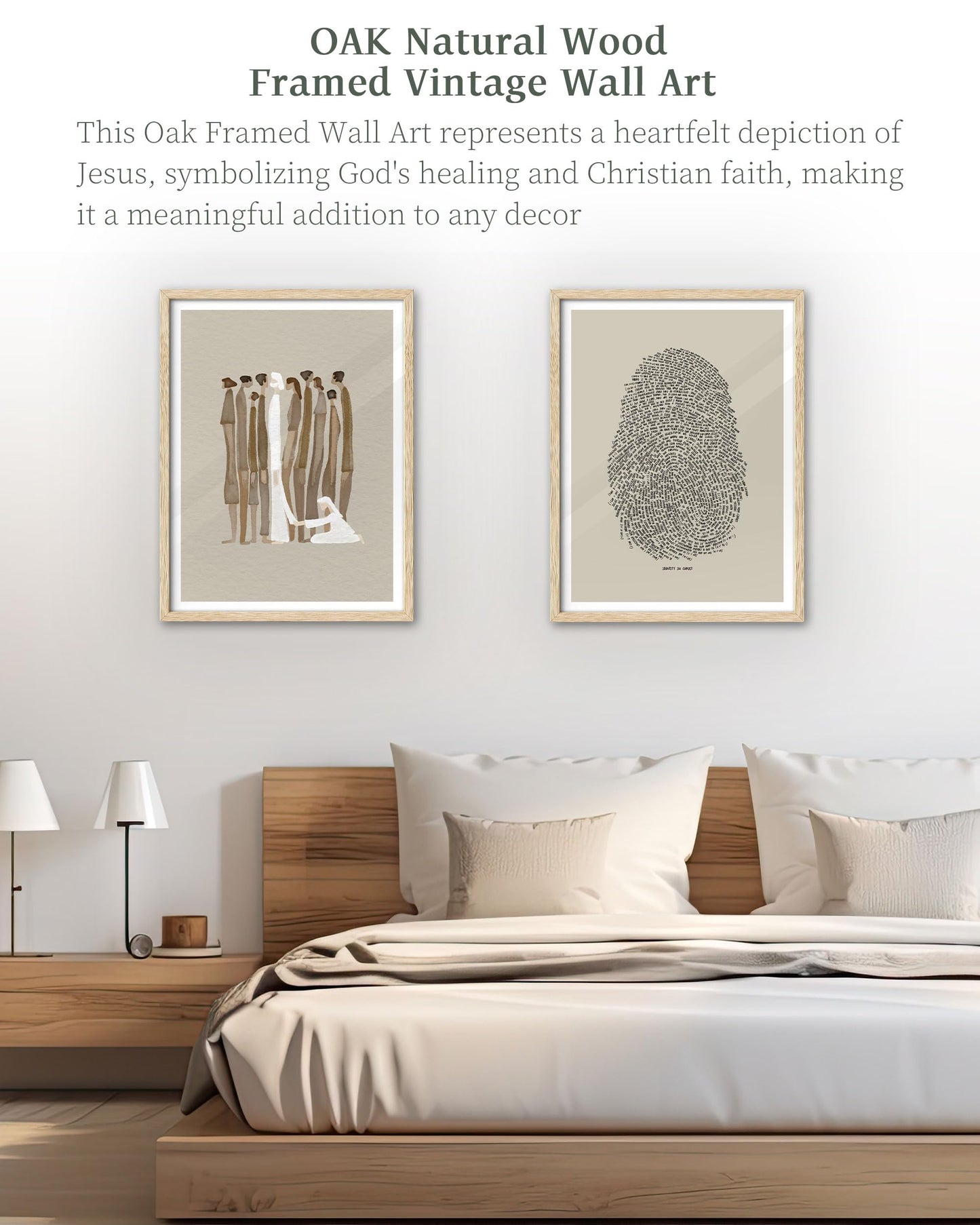 iHery Natural OAK Wood Jesus and Peter Walk on Water Framed Wall Art, 12x16 in Modern Sketch Bible Verses Canvas Art Decor, Beige Logs Boho Scripture 1Pack for Living Room Bedroom