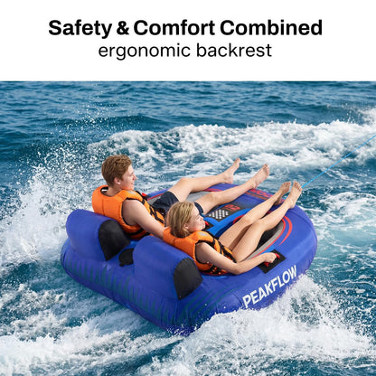 PEAKFLOW Towable Tube,Boat Tube,2 Person Models,Tubes for Boating,Stable for Kids & Adults,Lake & Ocean Fun, Inflatable Boat Tubes and Towables,65x60Inches Inflated,Velocita Series