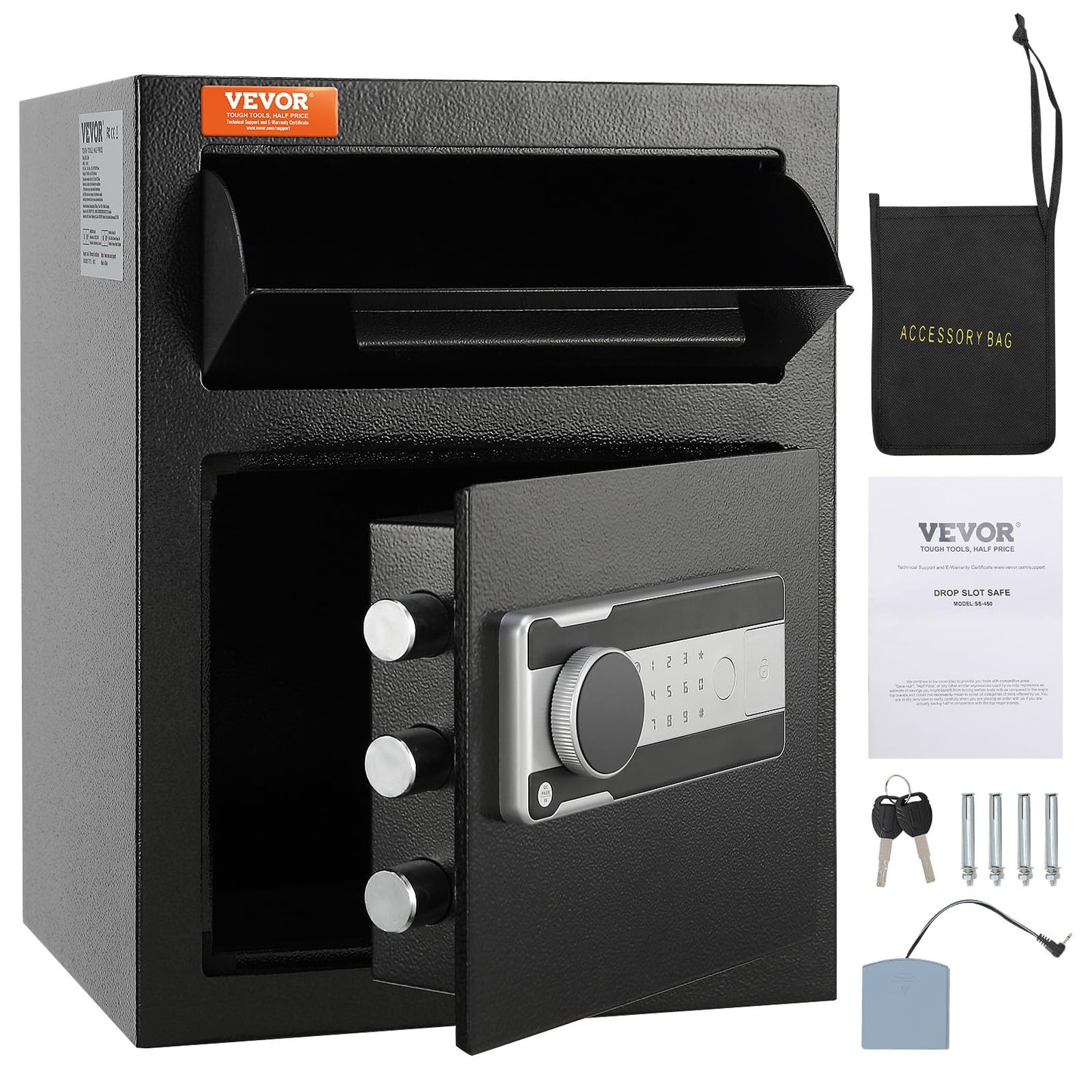 VEVOR 1.7 Cub Depository Safe, Deposit Safe with Drop Slot, Electronic Code Lock and 2 Emergency Keys, 13.77''x11.81''x17.71'' Business Drop Slot Safe for Cash, Mail in Home, Hotel, Office