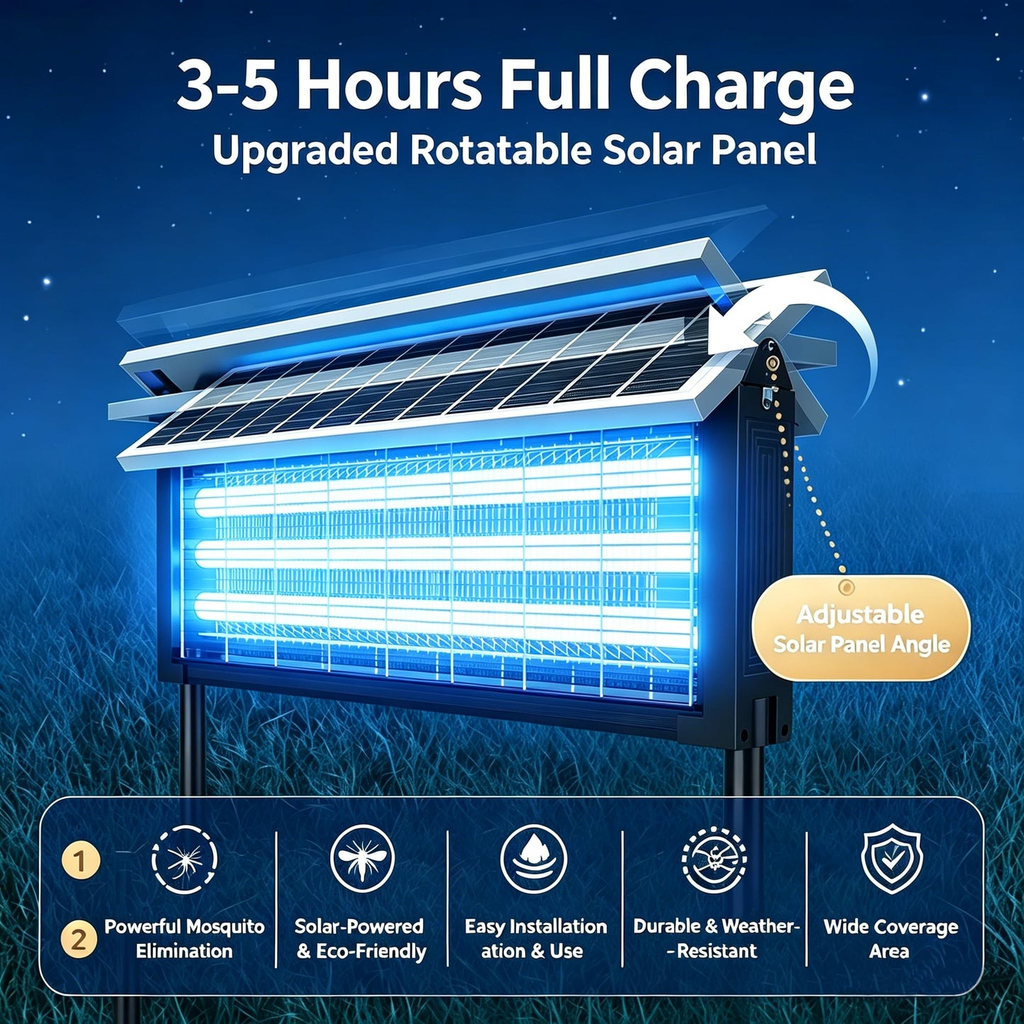Large Solar Bug Zapper Outdoor Rechargeable Mosquito Zapper 4000 sq.ft for Backyard, Cordless USB Charging Fly Insect Trap, Waterproof Dusk-to-Dawn Auto On/Off for Patio Garden Camping RV