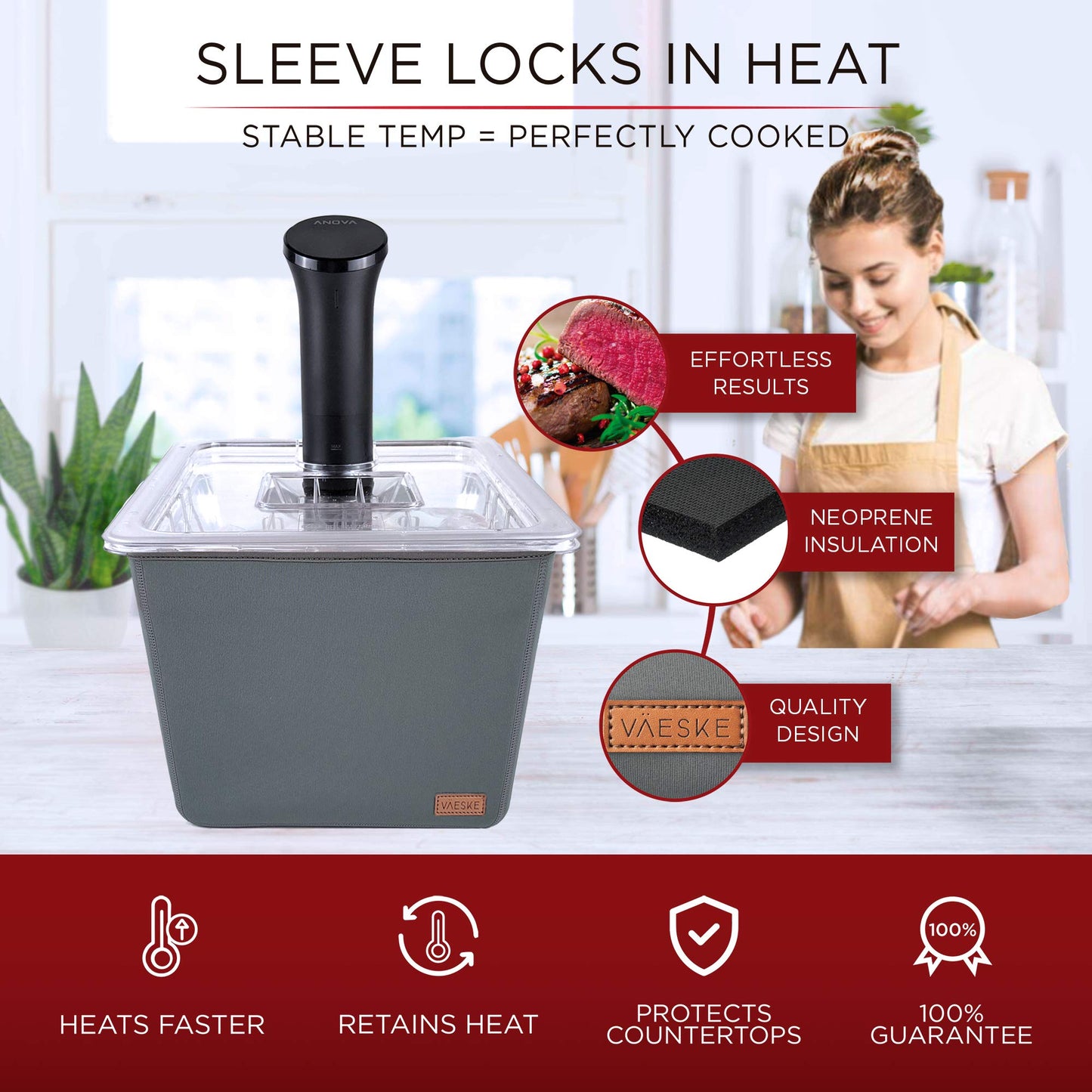 Väeske 12 + 26 QT Insulated Sous Vide Container Set with Lids & Neoprene Sleeves – Dual-Size Water Bath Containers for Precision Cooking – Compatible with Anova, Joule, Instant Pot, Nano