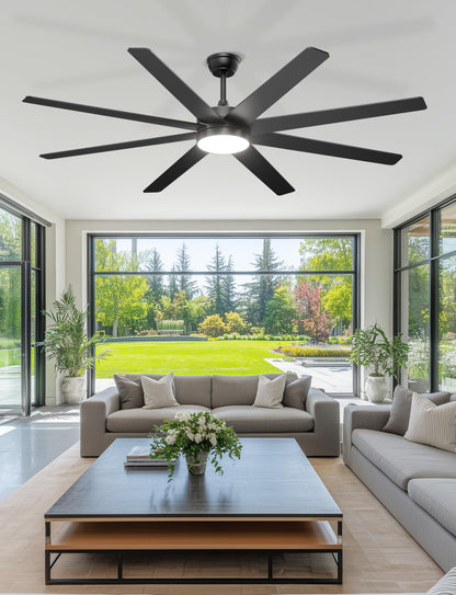Phylluz 72'' Large Ceiling Fans with Lights, Modern Black Ceiling Fan Remote/APP Control, Dimmable, Quiet DC Motor Big Ceiling Fan for Indoor/Covered Outdoor