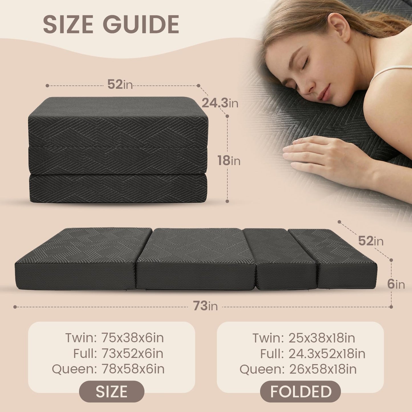 Folding Mattress,6 inch Full Size Foldable Mattress with a Collapsible and Washable Cover,Medium-Firm Suitable for RV Travel, Camping, Guest Bed,Murphy Bed 78"×52"×6"