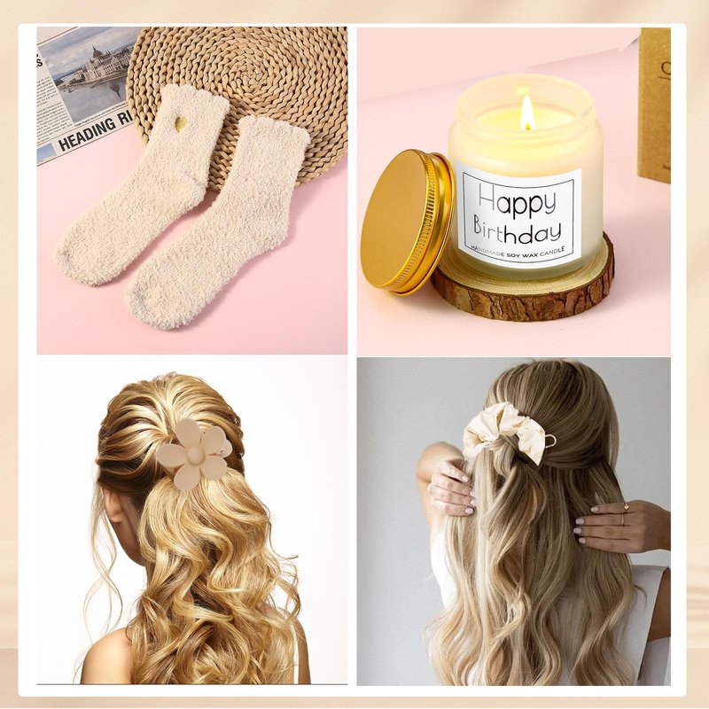 DHQH Birthday Gifts for Teen, Cute Inspirational Gift Daisy Presents Set Ideas for Sister Daughter Friends, Happy Birthday Gift Basket with Ice Glass Cup for Her (Beige)