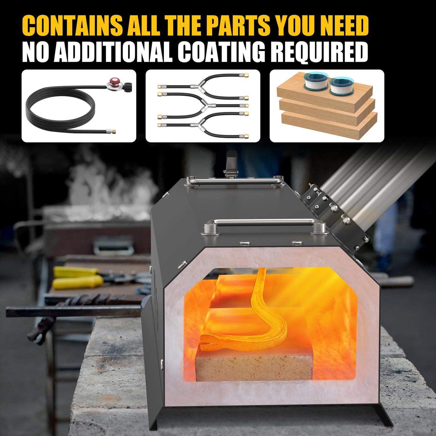 MMasters 4 Burner Propane Forge 2600°F Gas Forge for Blacksmithing, Knife Making, and Metalworking – Heavy-Duty Set with Forging Equipment and Metalworking Tools